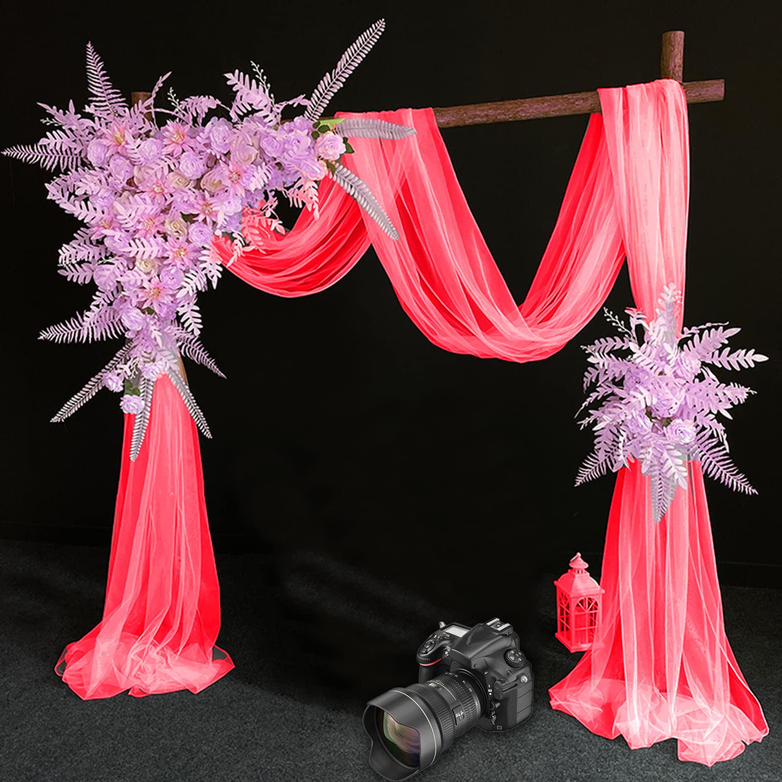 Arche Ballon Rideau Mariage Tulle 75x800cm - Décoration Arche Cérémonie Avec Ruban Satin 22m Rideaux Voilage