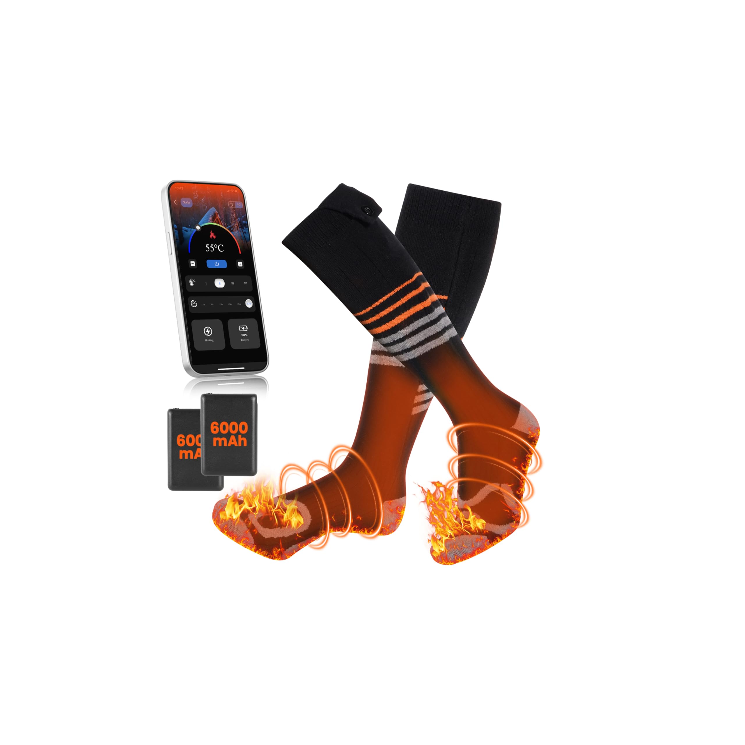 Heated Socks for Men and Women, LAMA 6000mAh Rechargeable Electric Heating Sock with APP Control, 4 Temperature Settings Washable Thermal Foot Warmers for Winter, Hiking, Skiing Black