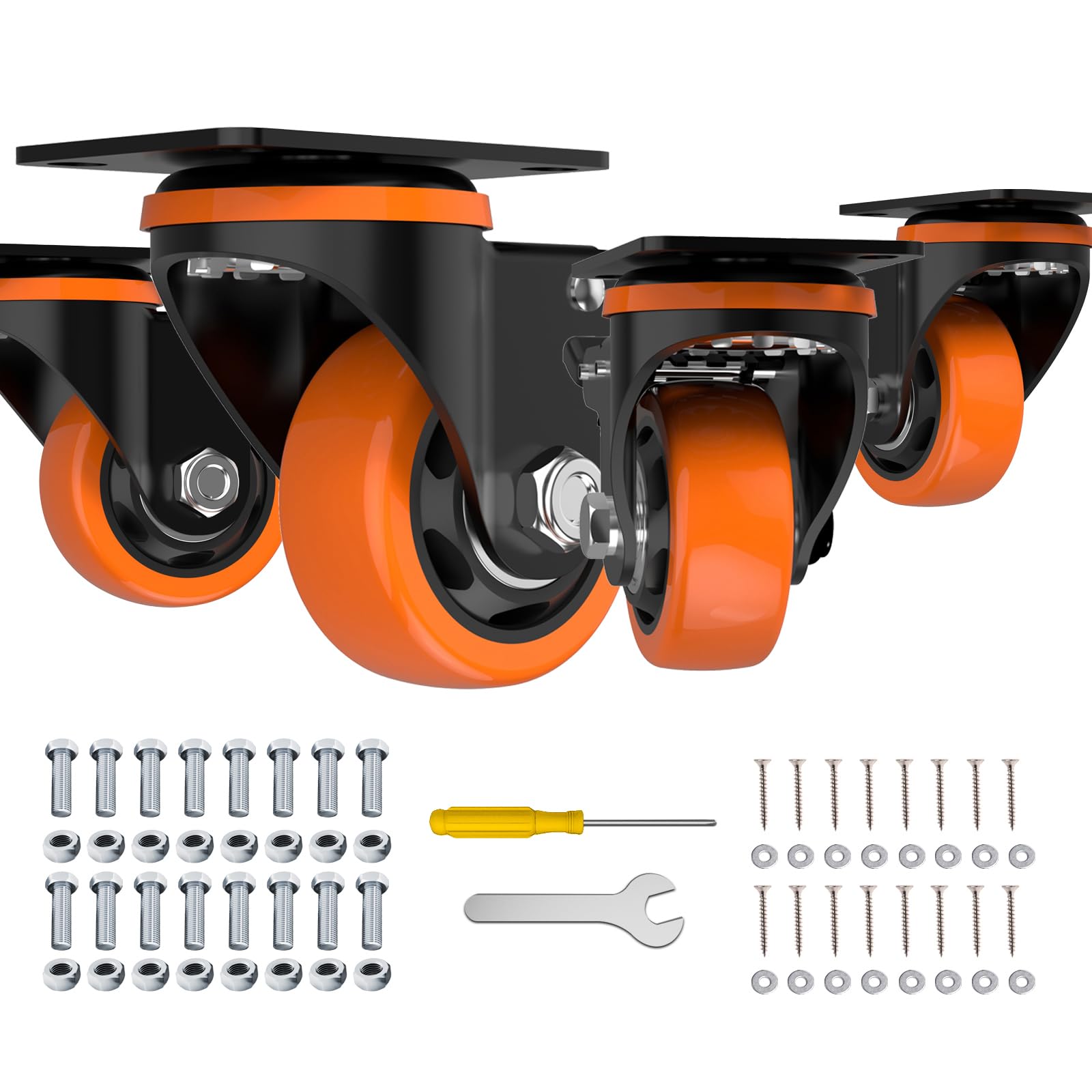 3 Inch Caster Wheels,Orange Casters Set of 4, Heavy Duty Casters with Brake 2300 Lbs, Locking Industrial Swivel Top Plate Casters Wheels for Furniture and Workbench Cart(Two Hardware Kits Include)-image-46