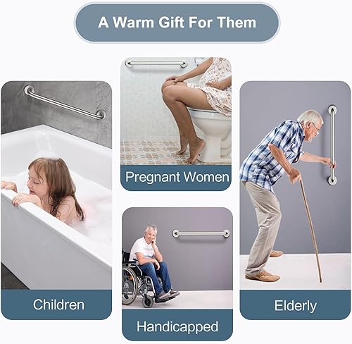 Miniatura 2 de BRIGHT SHOWERS Barra de agarre para duchas y bañeras, riel de acero inoxidable de 24 pulgadas, barra de agarre decorativa que cumple con la ADA,