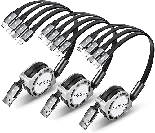 MINLU Cable de carga USB múltiple 4A 4 en 1 cable de carga rápida USB retráctil para puertos IPtipo Cmicro USB compatible con teléfonoHuaweiSamsung