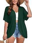AusLook Plus Size Cardigan for Women Lightweight Open Front Short Sleeve Summer Cardigan with Pockets Draped Cover Up Tops