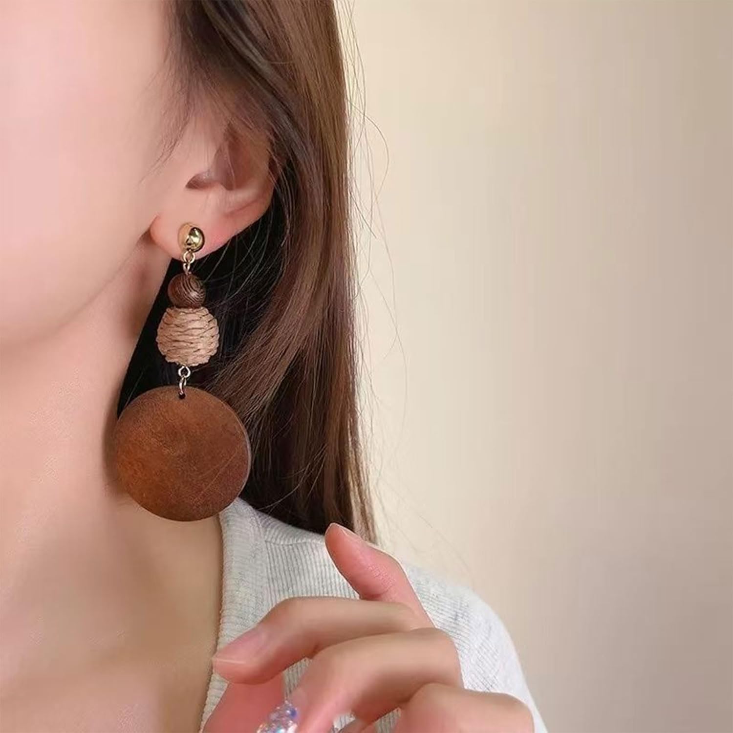 Vintage Brown Wooden Earrings For Women Retro African Bohemian Round Circle Dangle Drop Earrings Long Geometric Lightweight Jewelry - Image 2