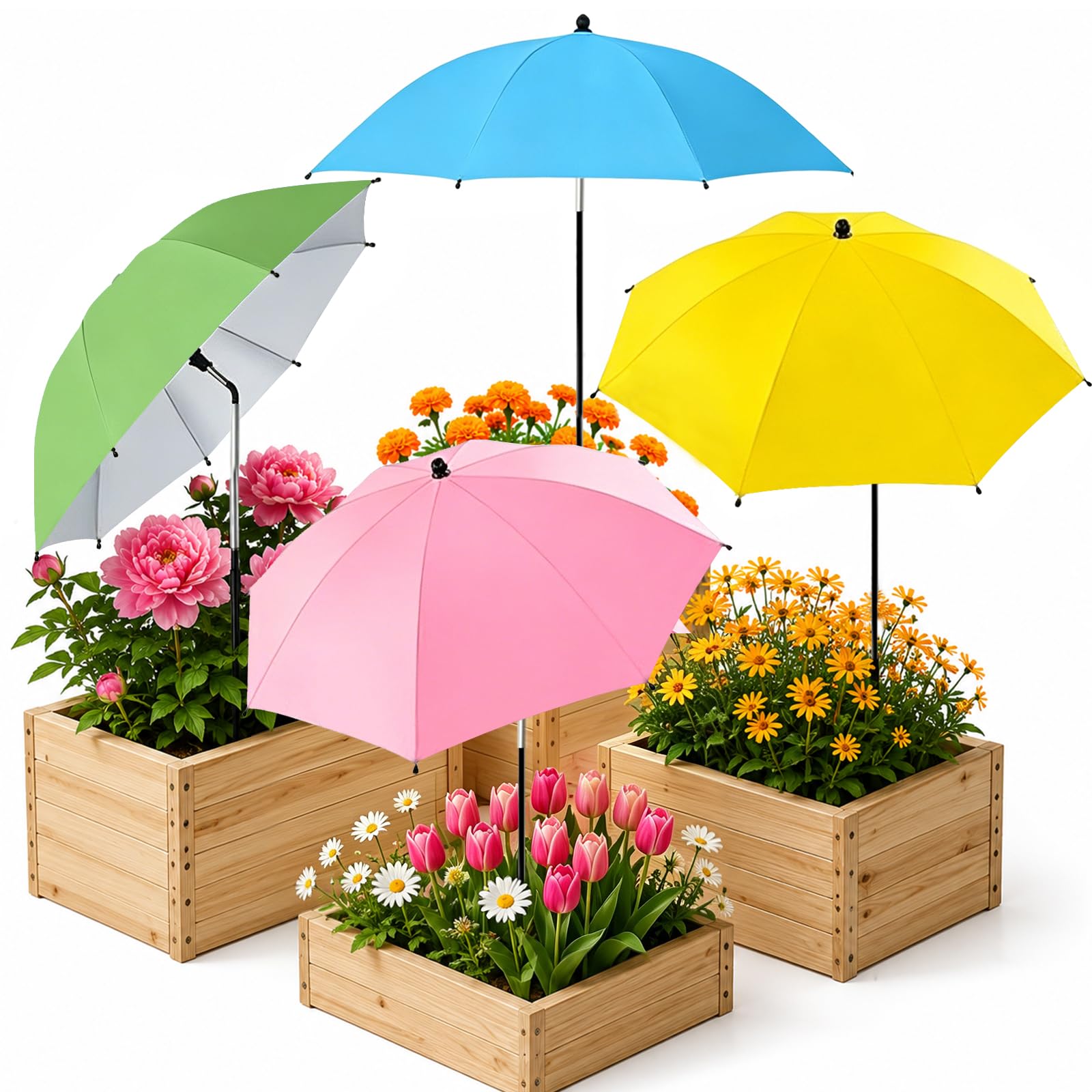 KEAGAN 4 Stück Pflanzenschirme Für Außenpflanzen | Pflanzenschutz für Blumenbeete, Topfpflanzen – UV-Schutz Pflanzen Sonnenschirm mit Schirmständer, Neigbar Gartenschirm
