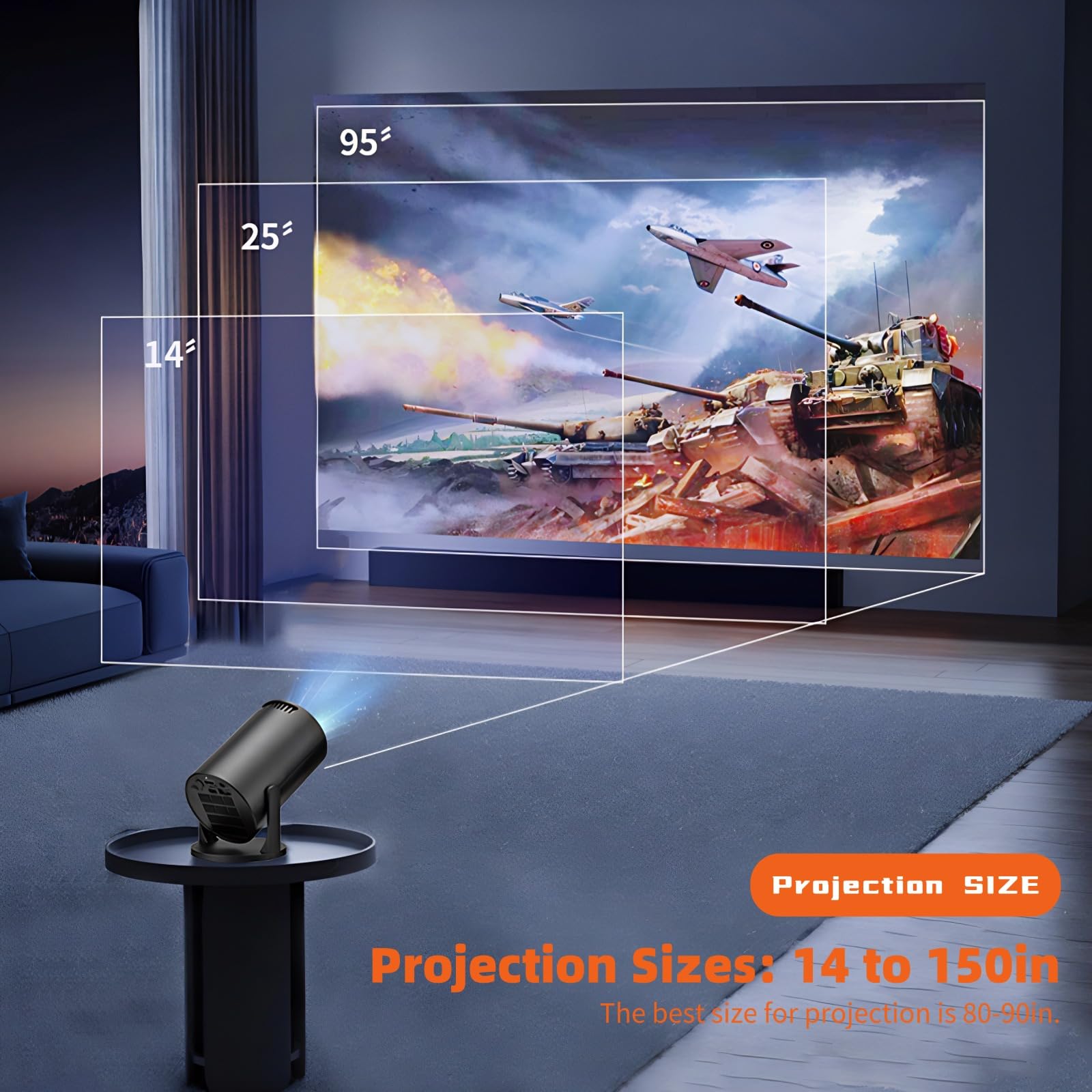 Proiettore Portatile 1080P Regolabile a 270° con WiFi per Home Theater e Cinema all'Aperto Compatibile con Smartphone Portatile TV Stick Schermo da 150 Pollici HDMI USB