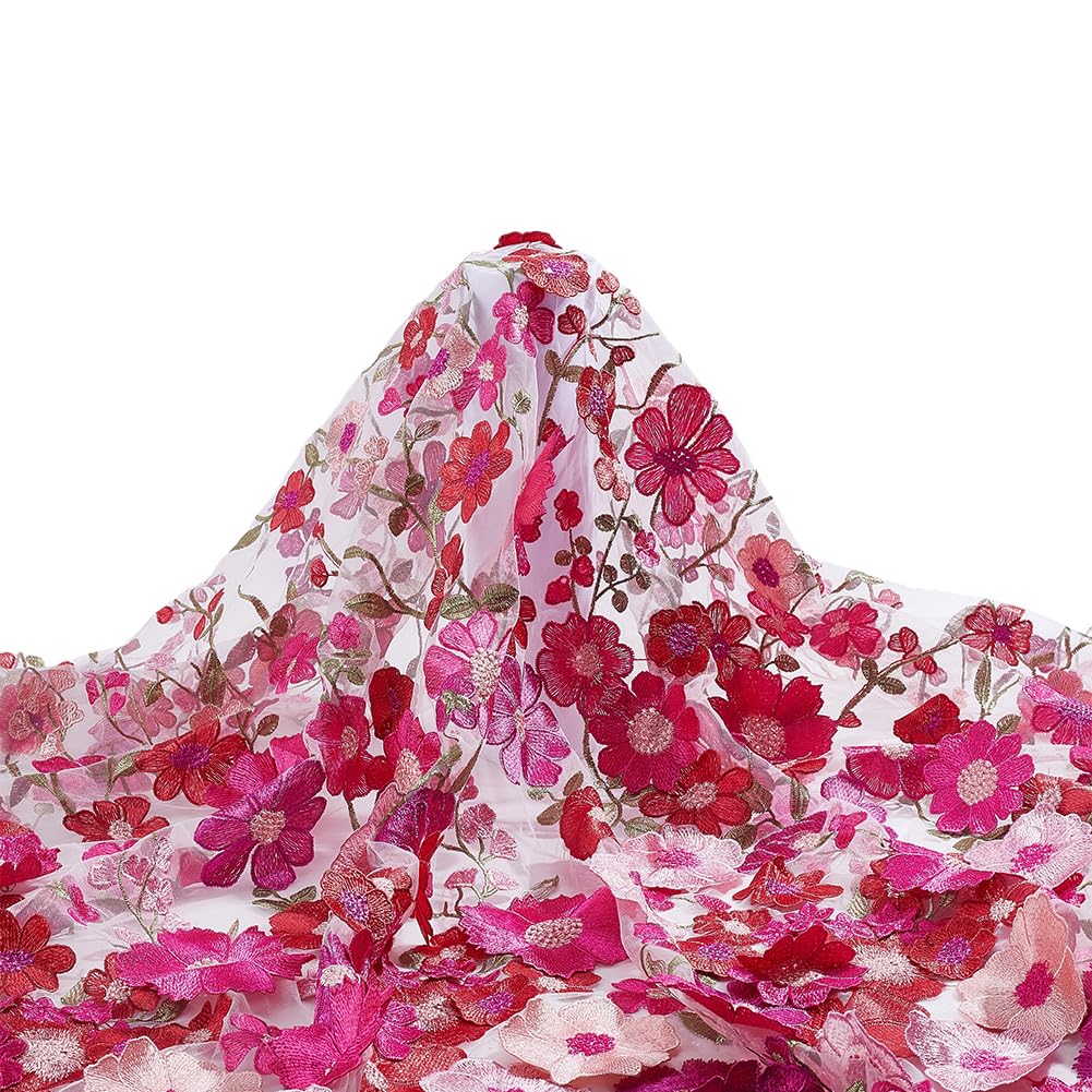 Tüllstoff, 180 x 183 cm, rosa Blumenstickerei, Netzstoff, Spitzenstoff, weiche Tüllstoffe, Brautschleier, Tutu, Röcke, Tüll-Bänder für DIY, Nähen, Basteln, Hochzeit, romantische