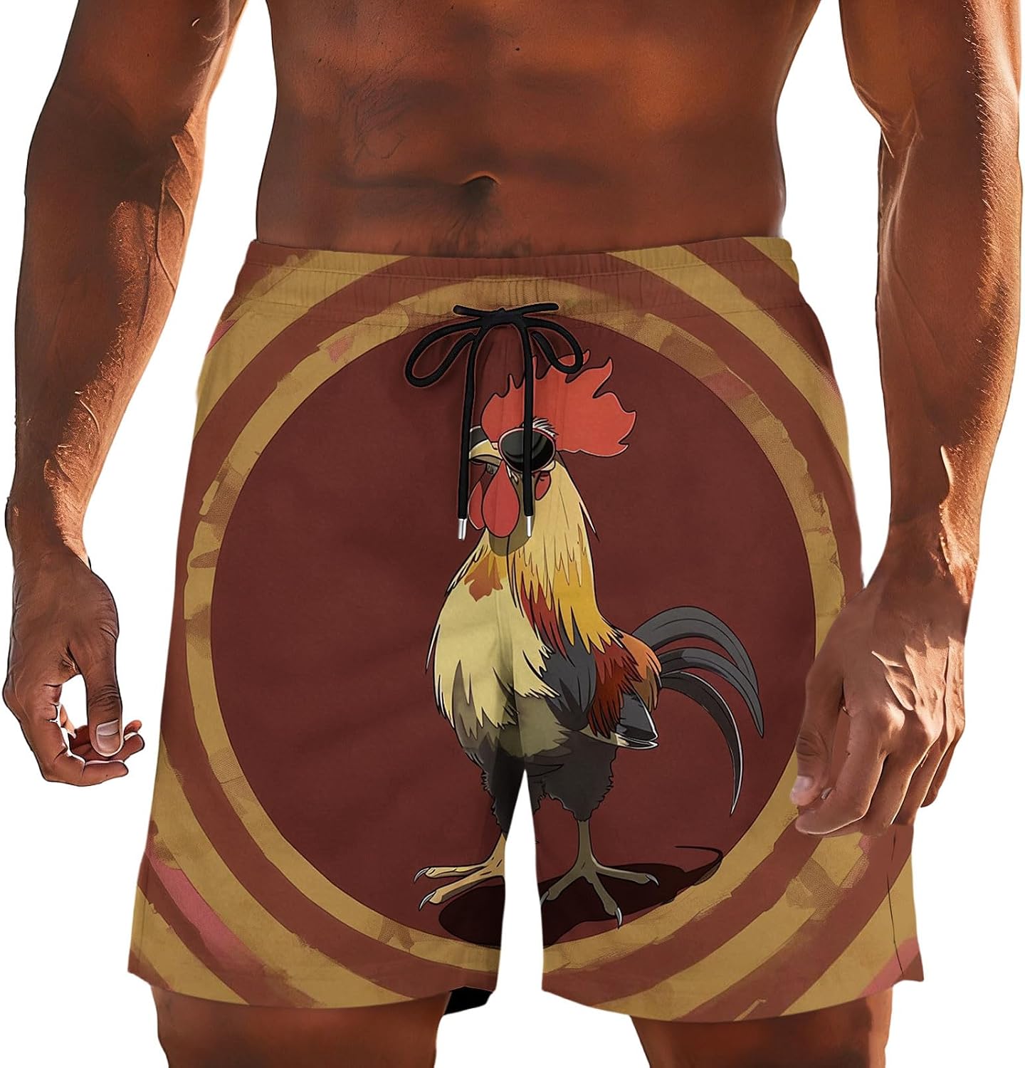 Mens Elastic Waist Bathing Short - Funny Printed Swim Shorts for Beach, Double Pocket Design, Comfort Summer Trunks