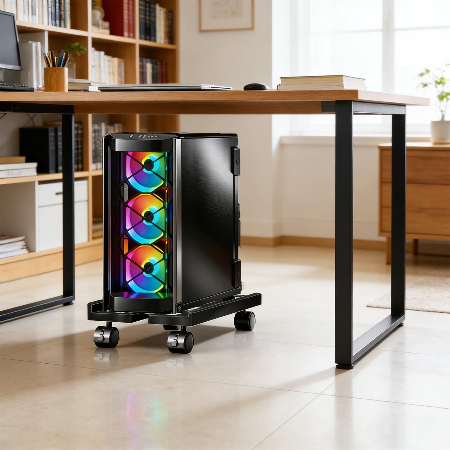 Support CPU réglable universel pour PC ordinateur de bureau avec roues pivotantes et roulettes Noir