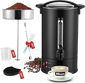 80 Cups Commercial Coffee Urn with Percolator, 1500W Upgraded Power, Quick-Brewing Coffee Maker With Auto Temp Control, Large Stainless Steel Hot Water Dispenser, Hot Beverage Urn For Events, Catering
