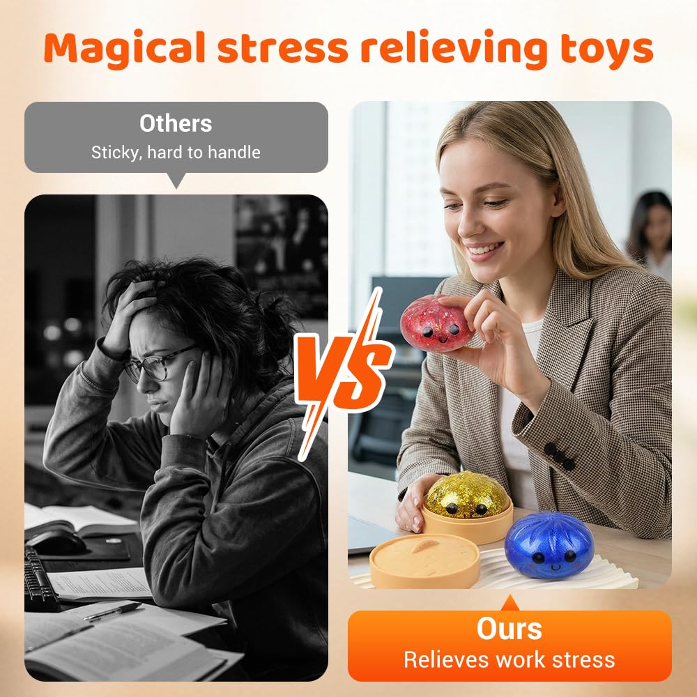 2026 New Shimmering Dumpling Squishies, Dumpling Squishy, Colorful Dumplings Stress Balls Fidget Sensory, Squeeze Dough Ball Stress Relief Hand with Food Steamer Stretchy Desk (4PCS) — view 3