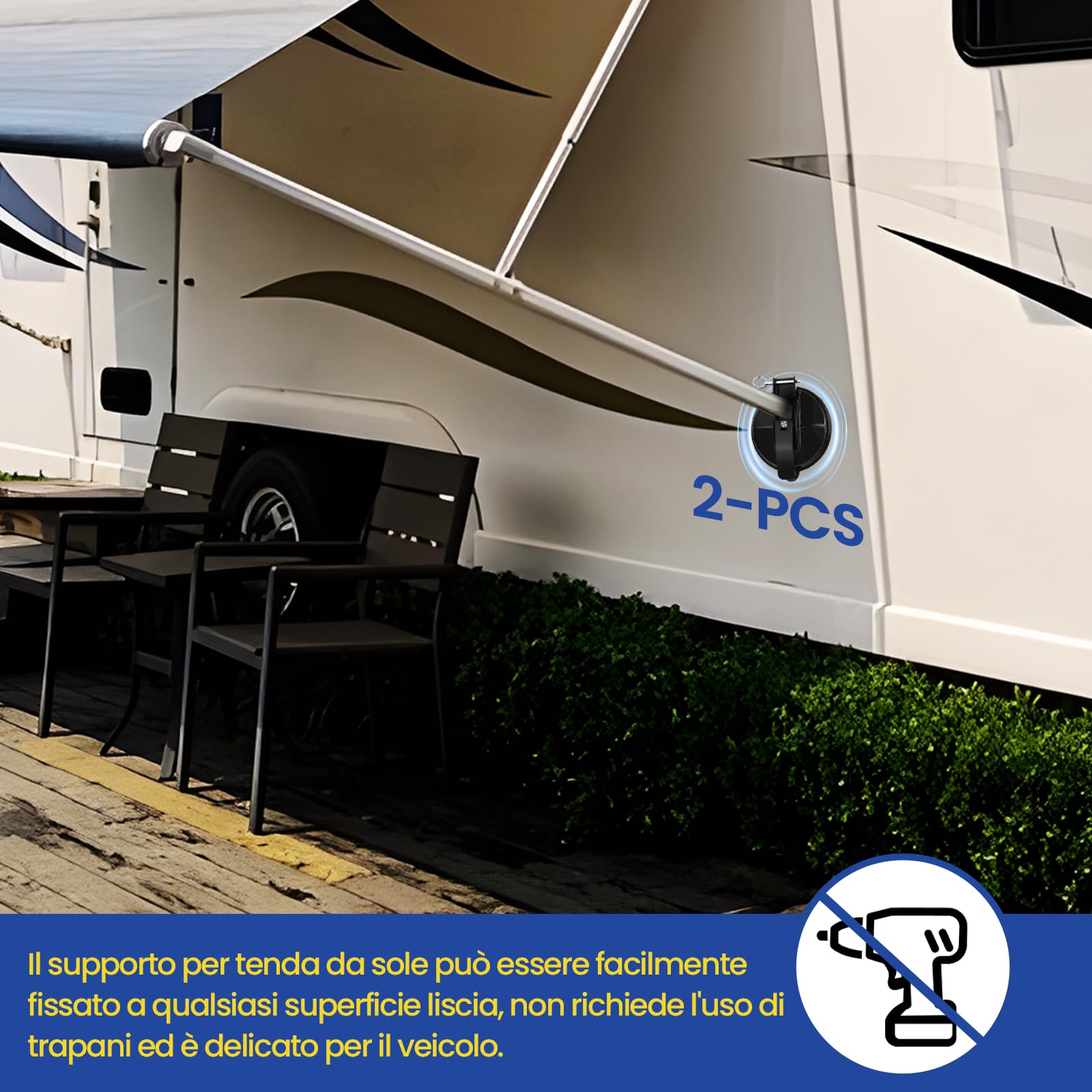 Supporto per Tenda, 2 Pezzi Supporti per Tenda da Sole, Compatibile con T-hule, F-iamma, D-OMETIC, V-W T6 T5 T4 T6.1, F-ORD N-ugget, V-Ans | Accessori per Campeggio, Camper, Roulotte (Nero)