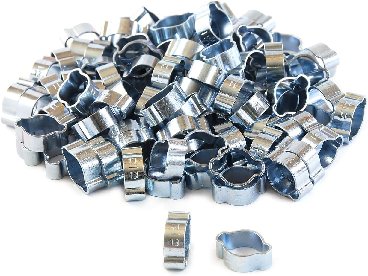 Primefit OHC Zinc-Plated Steel Double Ear Hose Clamps - Various Sizes (Pack of 100) (13mm-15mm)