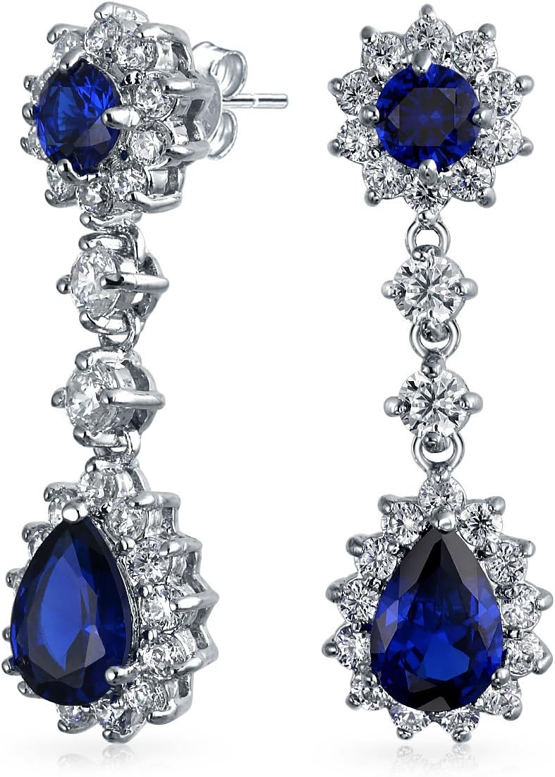 Bling Jewelry CZ Crown Sapphire Chandelier Earrings