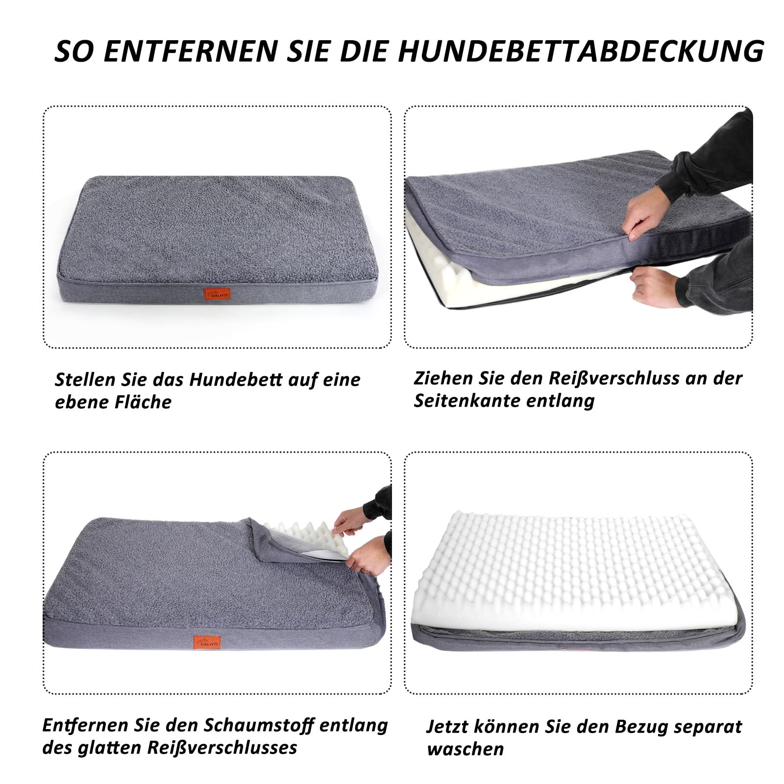 CALIYO Cama ortopédica para perros, cojín para perros pequeños, 76 × 51 × 7,6 cm, alfombrilla para perros lavables, espuma viscoelástica para perros pequeños (gris oscuro)