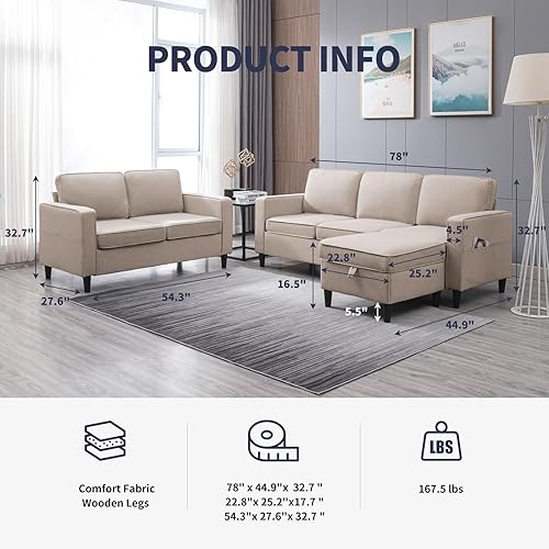 Miniatura 11 de Sofá seccional de 4 piezas con otomana de almacenamiento para sala de estar, juegos de sofás seccionales y sofá biplaza, juego de muebles de sala de