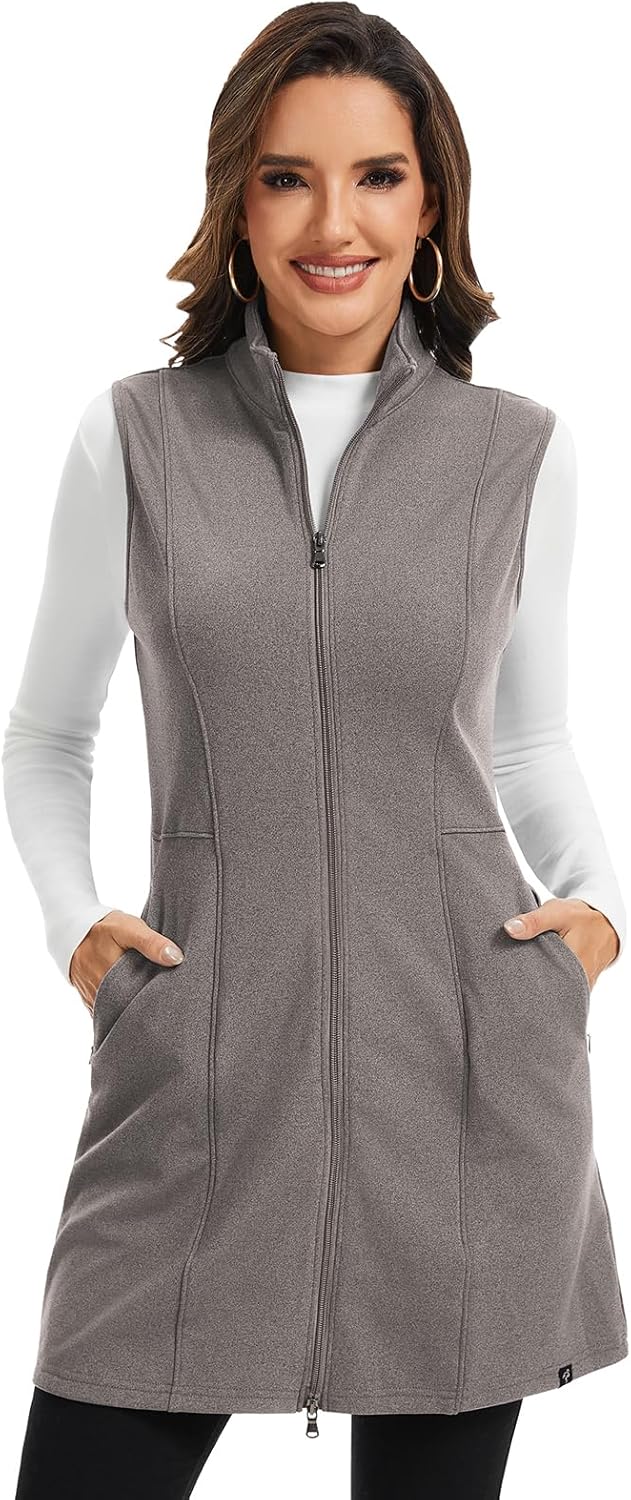 Soneven Womens Fleece Vest Long Thermal Dresses Winter Warm Outdoor Hiking Running Vest Sleeveless Jackets for Womens
