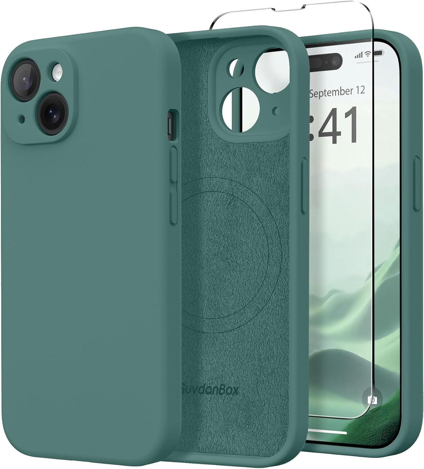 Magnetic for iPhone 13 Case, Compatible with MagSafe, [Full Camera Protection][Screen Protector] Silicone Shockproof Protective Phone Case for iPhone 13 6.1″, Midnight Green