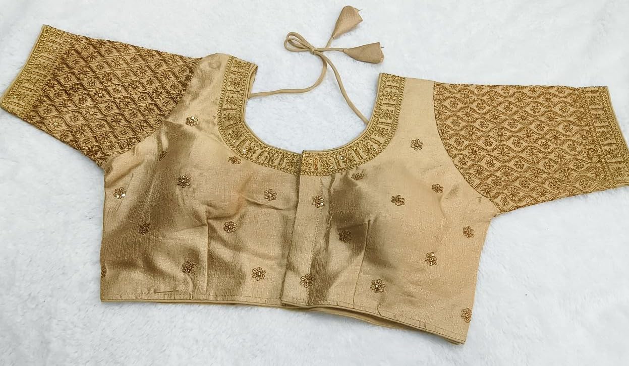 Vihu Fashion Women's Readymade Embroidery Multi Coding Gold Thread Indian Ethnic Designer Stitched Half Sleeve Women's Readymade Gold Color Saree Blouse For Lehenga Choli