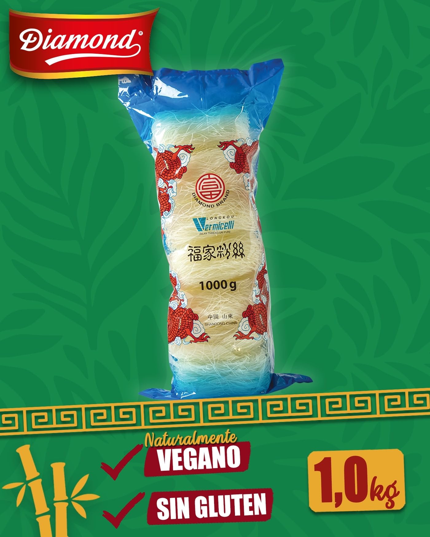 DIAMOND Fideos de cristal, fideos largos, naturalmente veganos y sin gluten - 1 x 1000 g