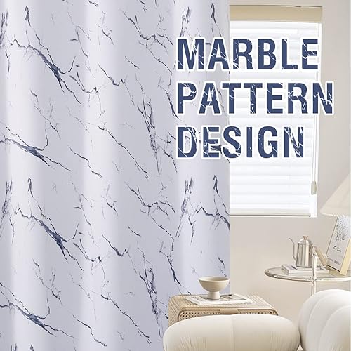 Miniatura 7 de H.VERSAILTEX Cortinas 100% opacas de 84 pulgadas de largo, juego de 2 paneles con diseños de mármol, cortinas térmicas para dormitorio con forro