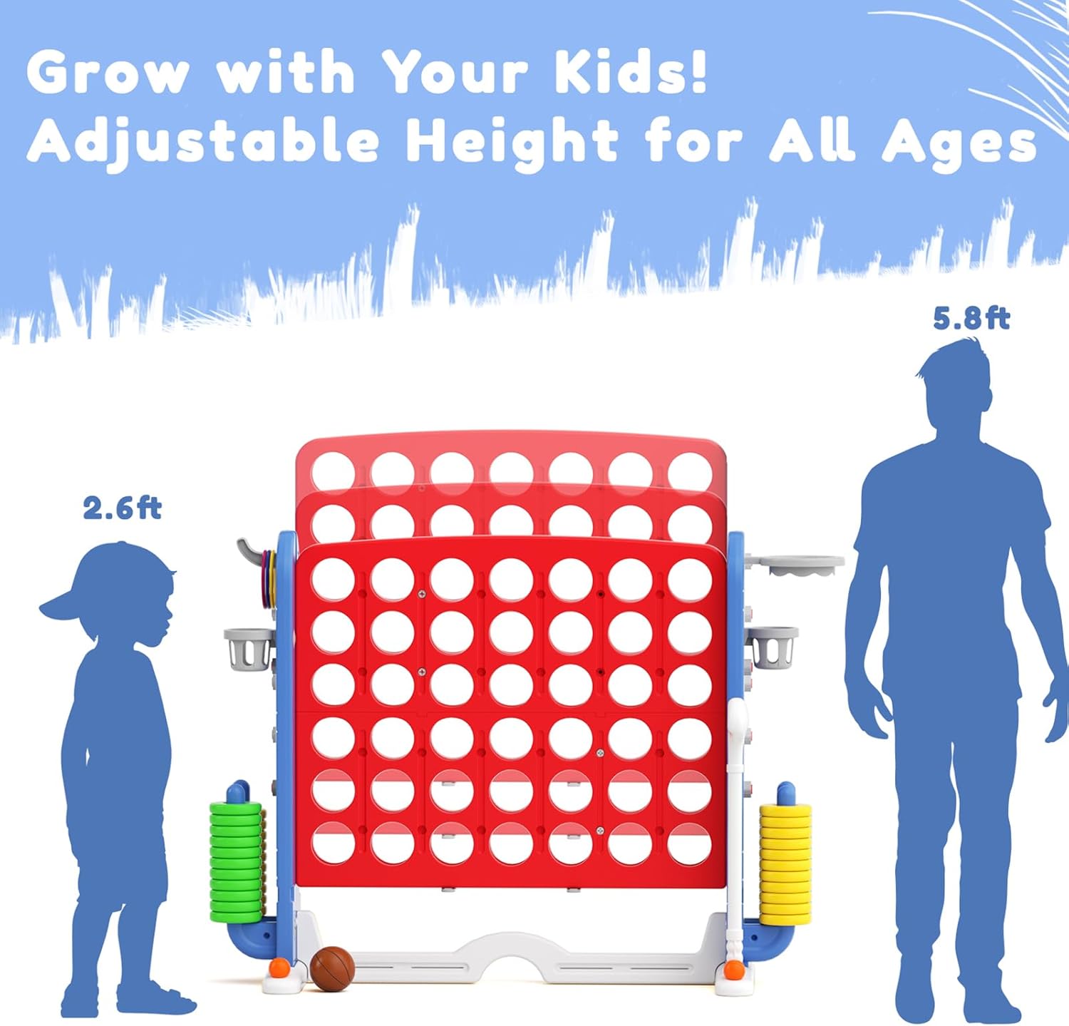 KORIMEFA Jumbo 4-to-Score Giant Game Set, 4 in A Row for Kids and Adults, 2.7FT Tall Indoor & Outdoor Game Set with 42 Jumbo Rings, Perfect for Holiday Party & Family Game