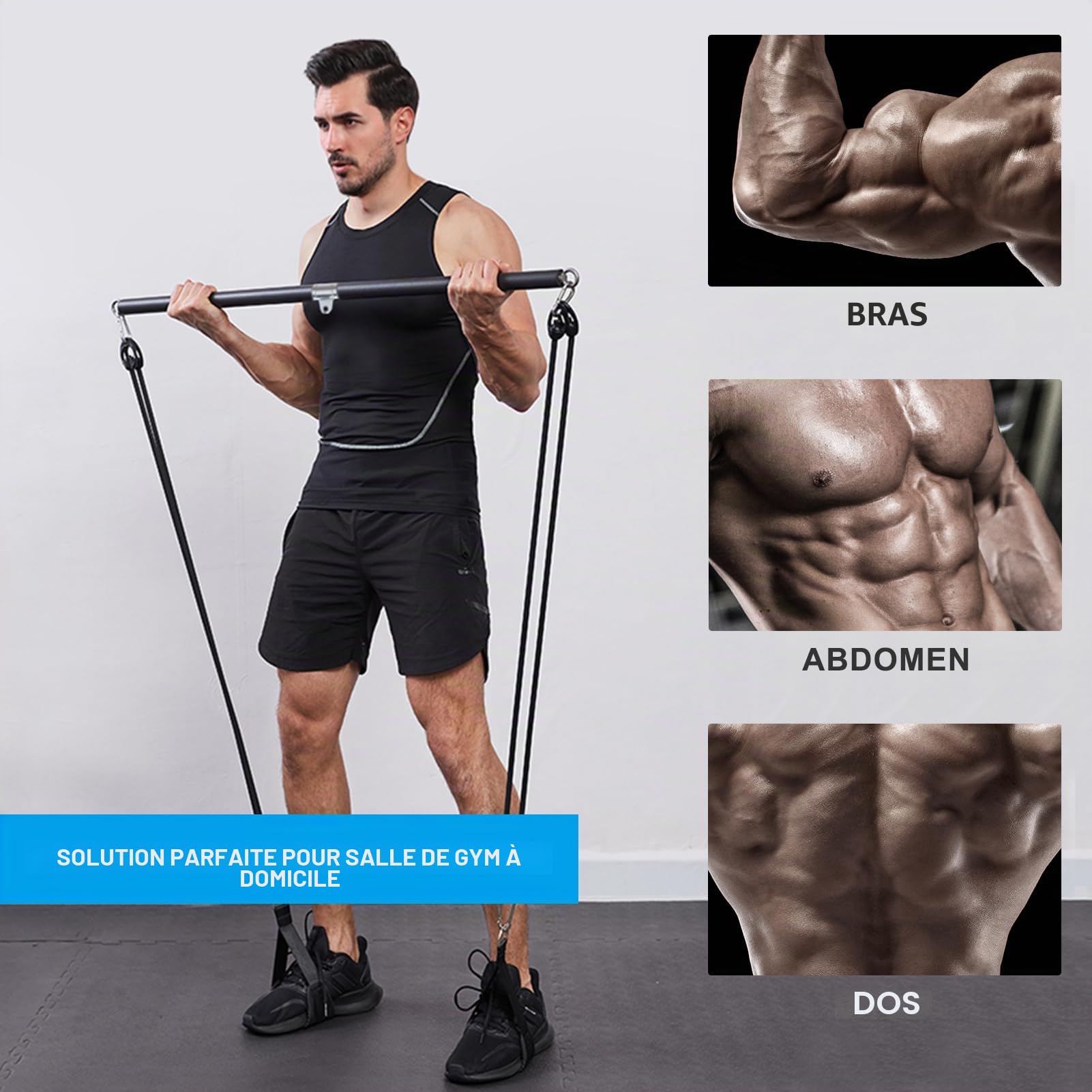 Barre de traction pour biceps - Barre de traction musculaire pour la maison, le bodybuilding, le crossfit, la musculation, le fitness, la gym, le sport