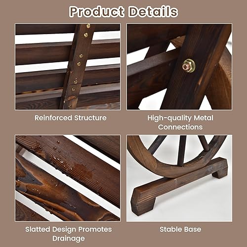 Miniatura 6 de Giantex Banco para exteriores con asiento de listones, respaldo, reposabrazos para patio trasero, estilo retro rústico para 2 personas, banco de