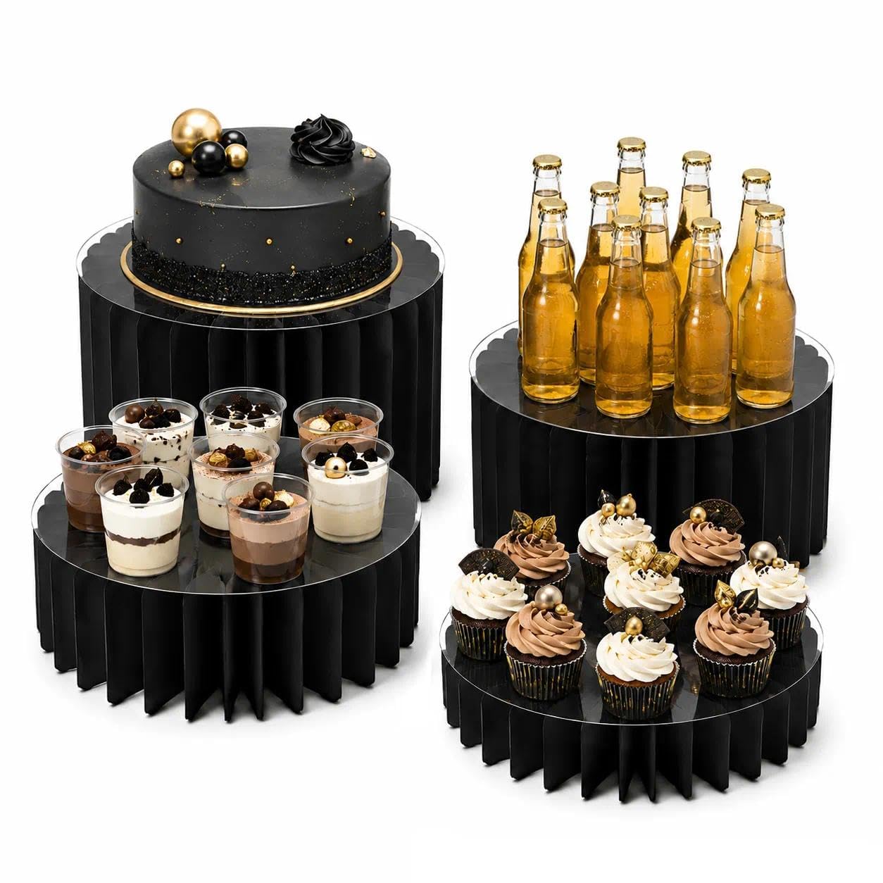 Présentoirs à gâteaux pliables acrylique noir pour anniversaire et fête