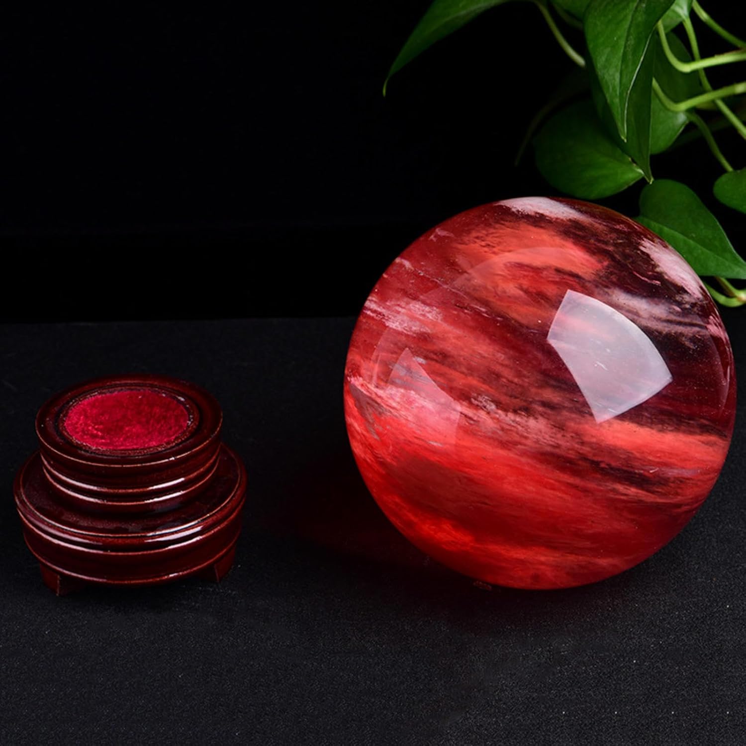 Crystal Ball, 1 Set Crystal Ball Decorative Ball with Gift Box and Crystal Stand for Photography Office Decoration, Red,20cm