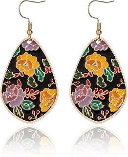 IDEAJOY Bohemian Drop Earrings for Women - Lightweight Floral Epoxy Resin Teardrop Dangles, Colorful Boho Statement Jewelry
