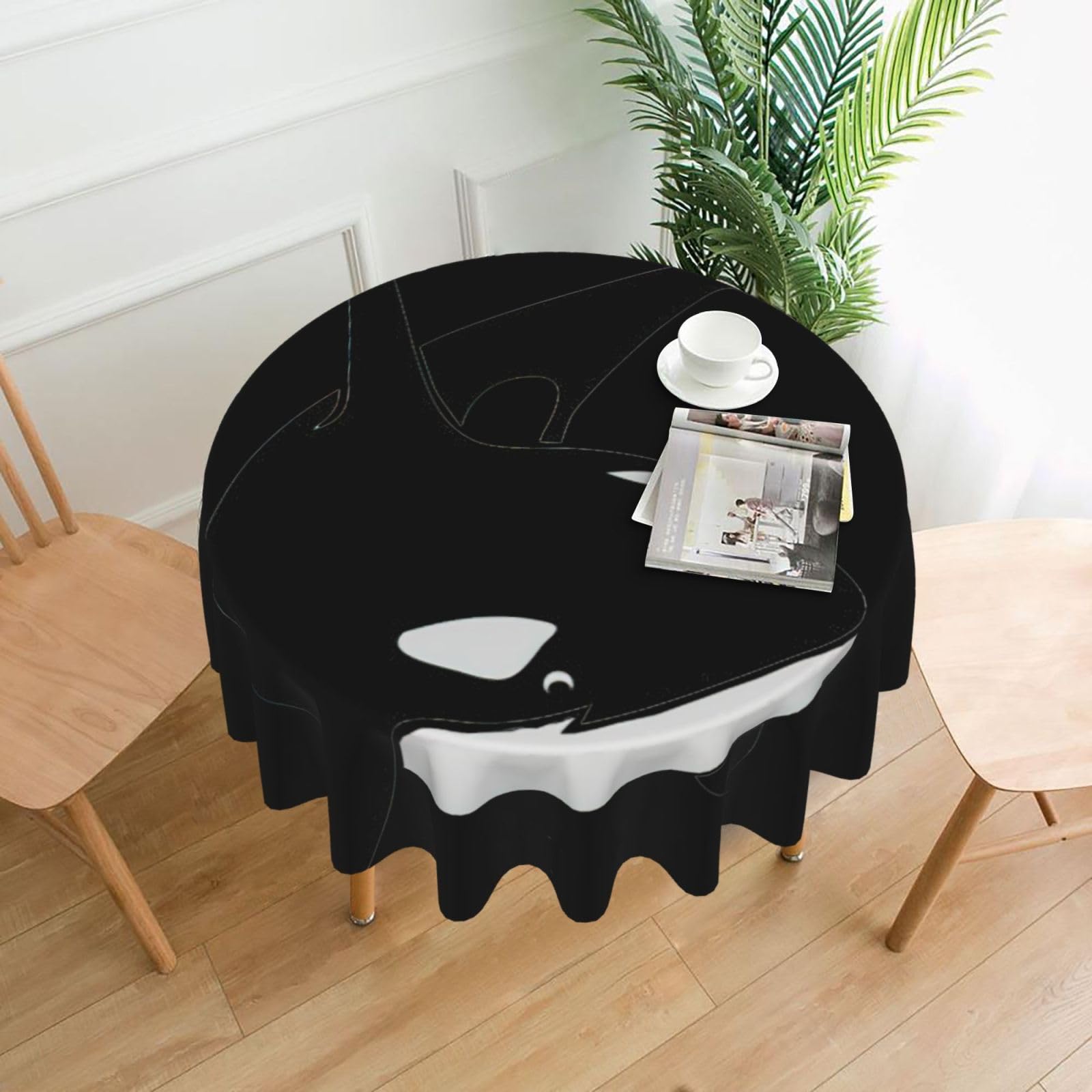 Uusnwaa Killer Whale Dolphin Ocean Print Round Tablecloth 60 Inch, Stain Wrinkle Resistant Washable Polyester Table Cover For Kitchen Party