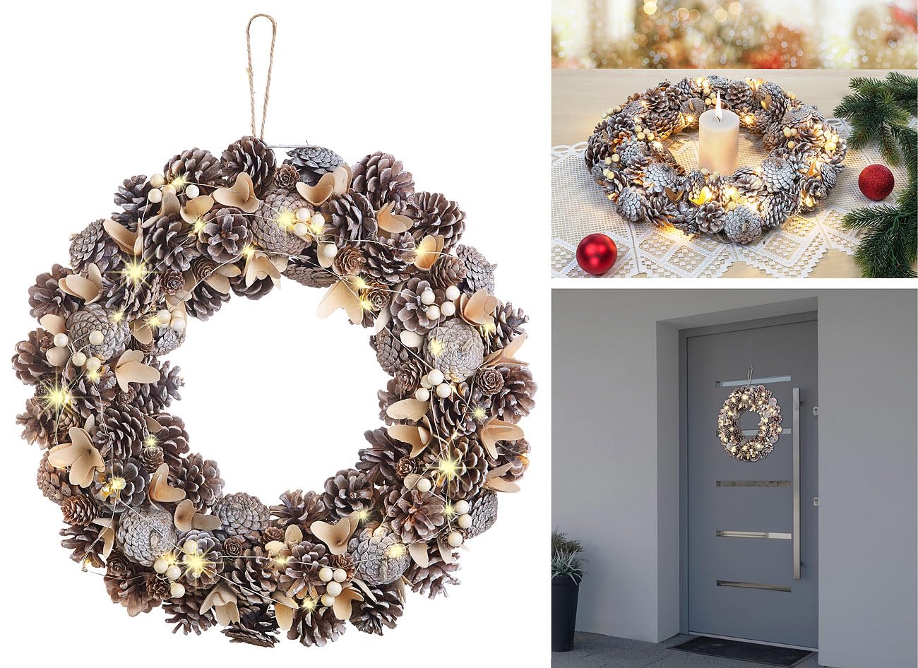Couronne de Noël lumineuse - Ø 44 cm - Reflets beiges [Infactory]