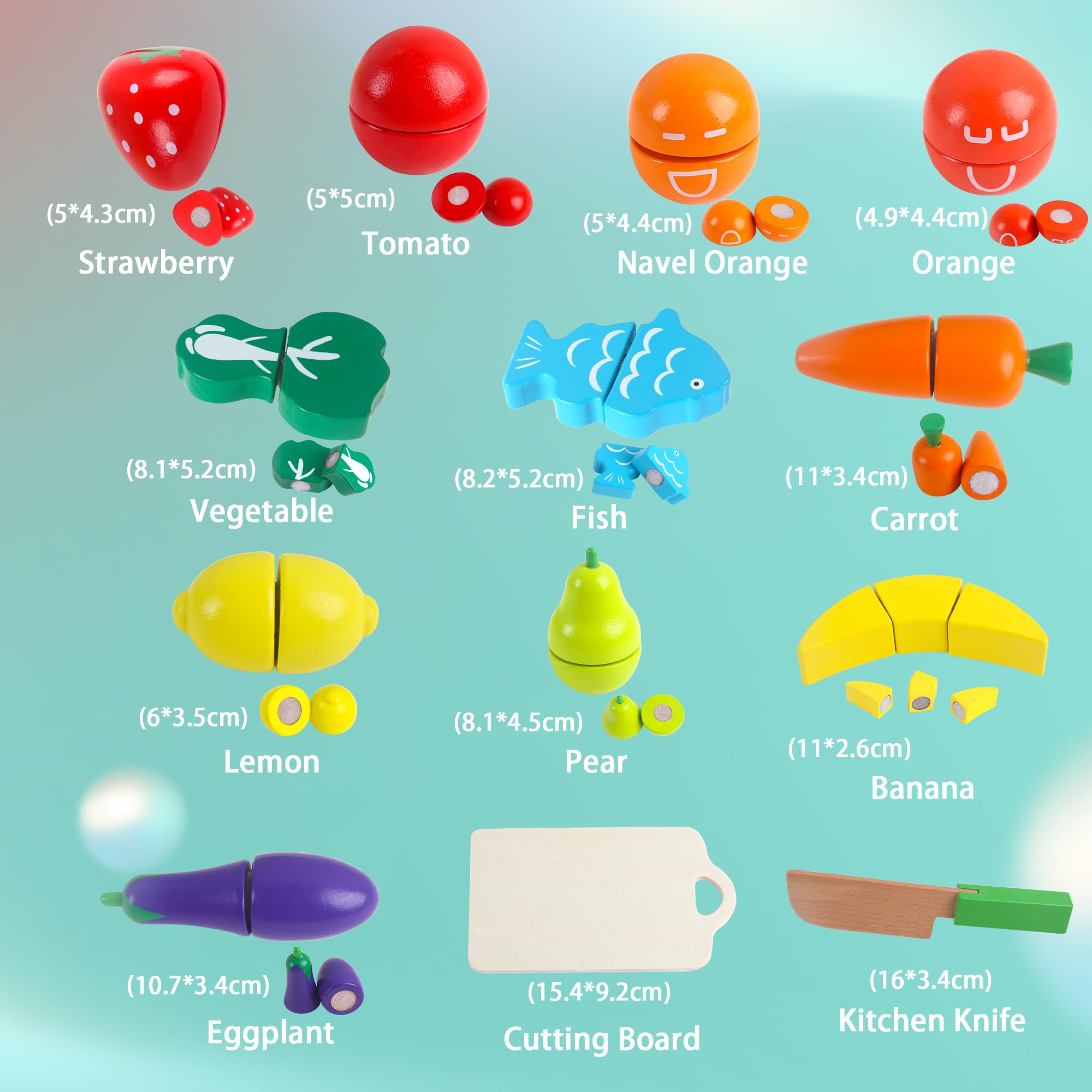 newlng Giochi Bambini 2 anni Frutta Verdura di Legno Taglio Giocattolo Compleanno Regalo di Giorno dei Bambini Imballaggio Ragazze e Ragazzi 3, 4, 5, 6 anni