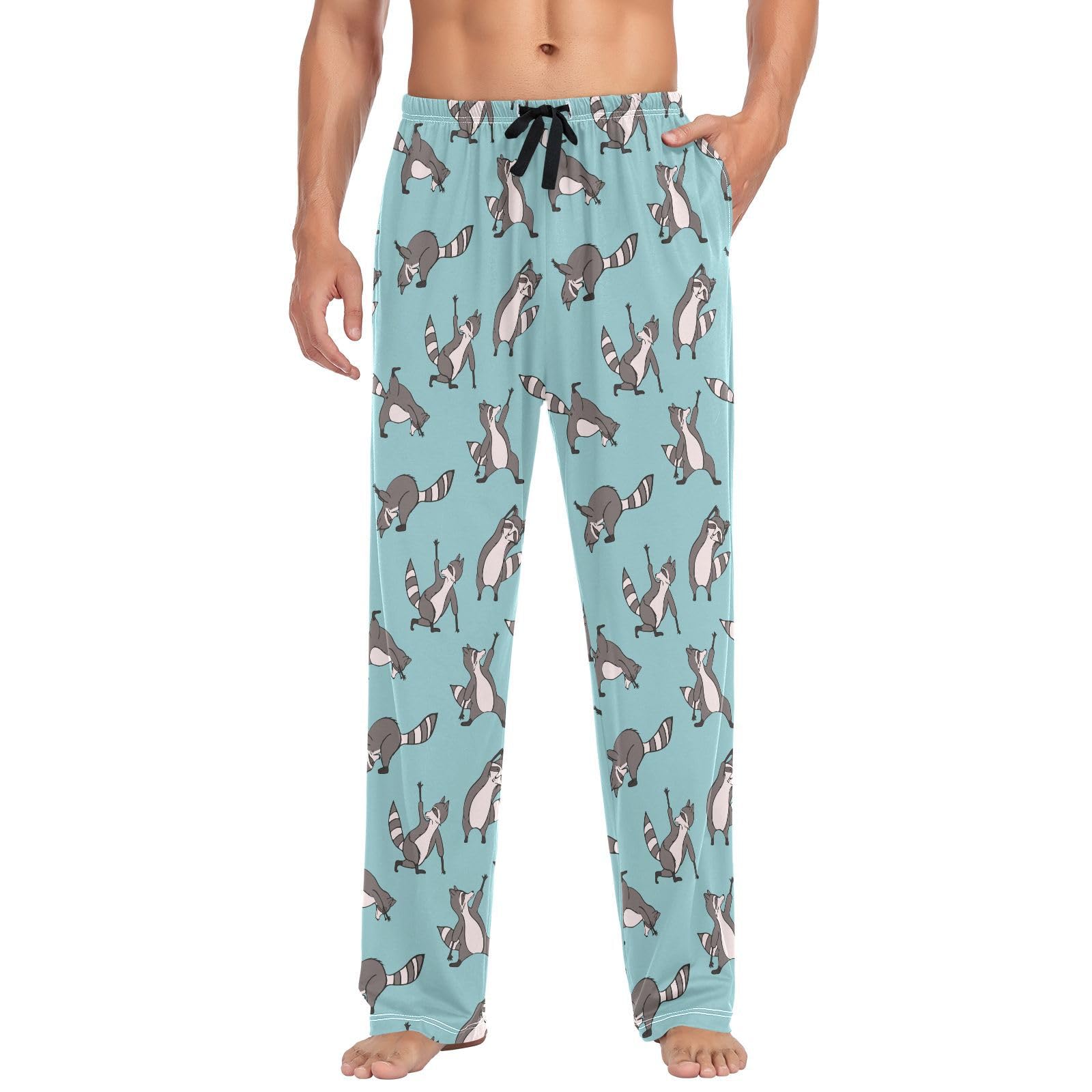 Herren-Schlafanzughose mit niedlichem Wildtiermotiv, 100 % Baumwolle, weiche Pyjamahose für Herren, Lounge-Nachtwäsche, gerade Passform, lange Schlafhose mit Taschen, Kordelzug, Größe XXL,