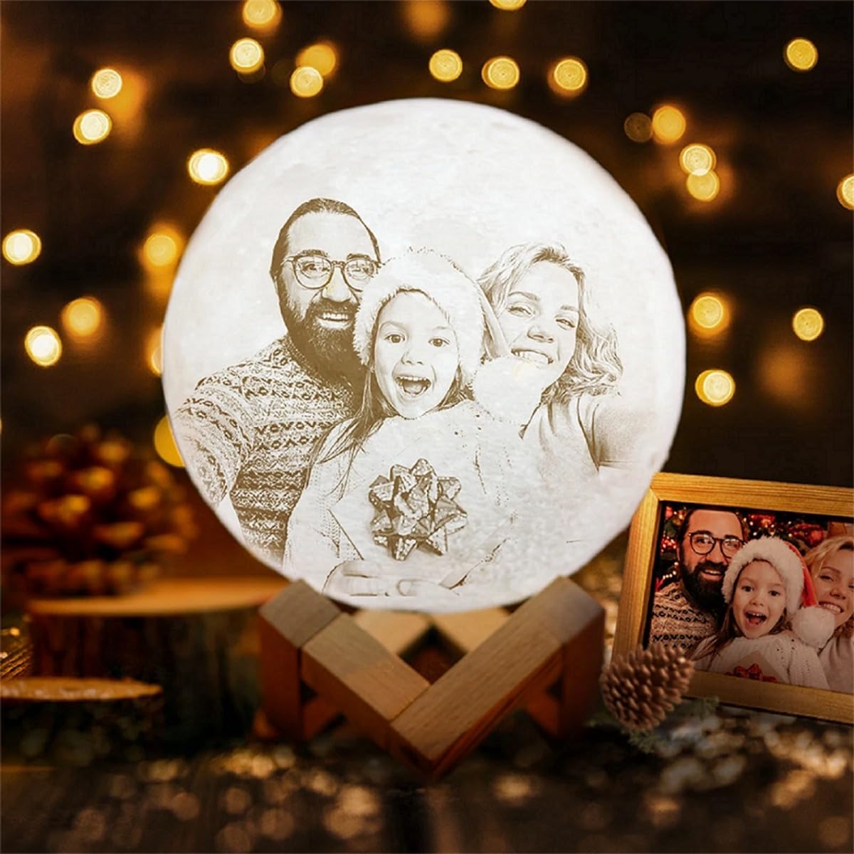 Lámpara de luna personalizada, lámpara de luna impresa con foto 3D, lámpara de luz nocturna de luna personalizada con foto y texto (16 colores, 20 cm)