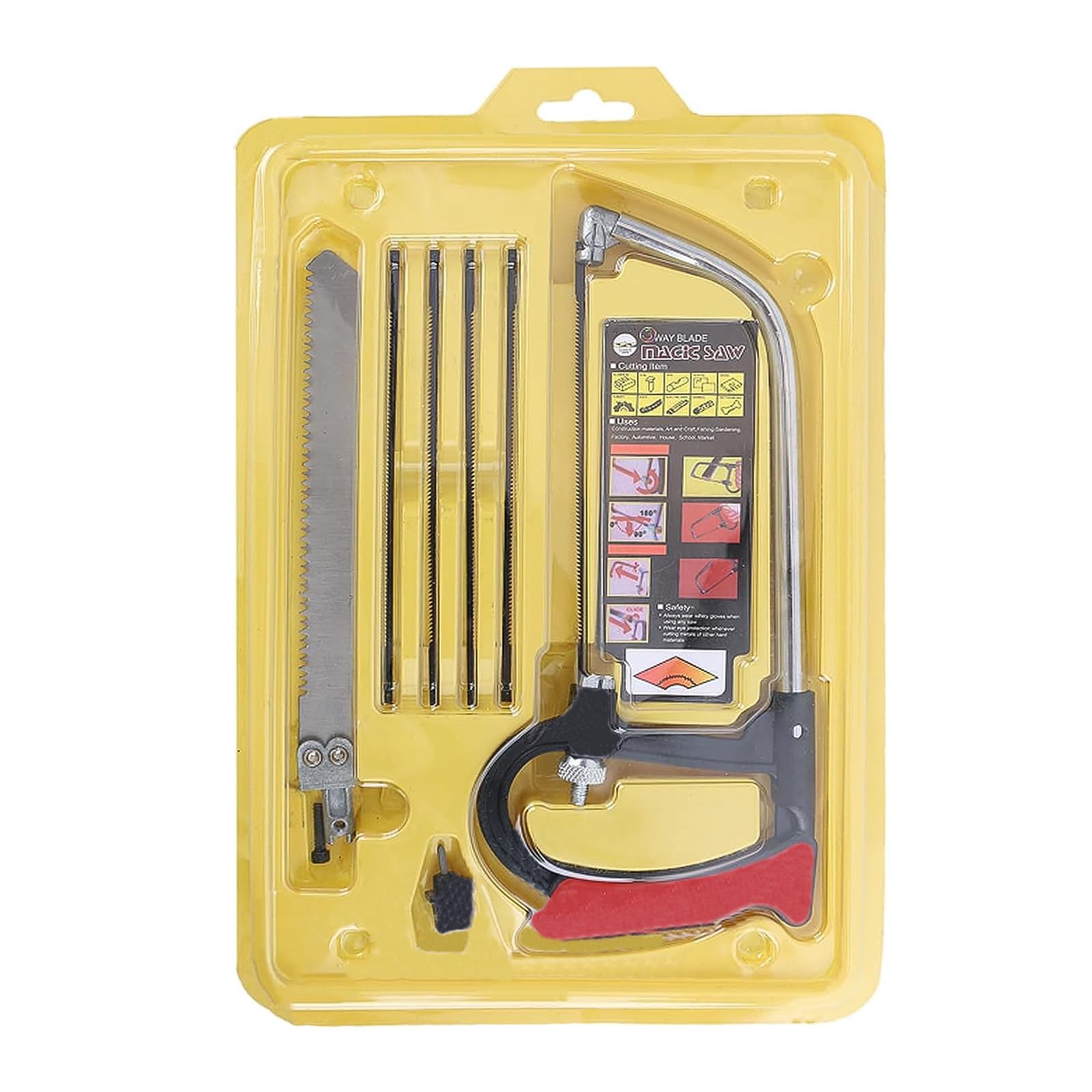 Hacksaw Set: Universal Hacksaw with 6-Teach Stainless Steel Blades, Ergonomic Handle, Multi-Purpose for Wood, Metal, Glass & More