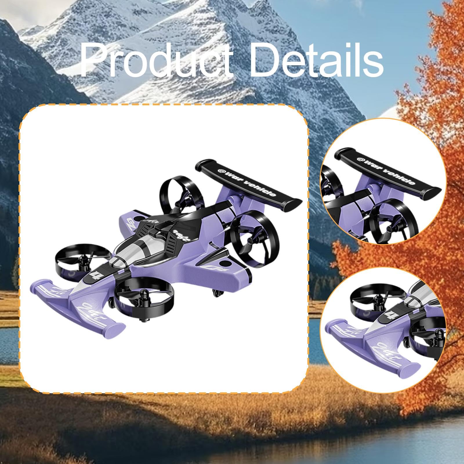 TISHITA Aeroplano Telecomandato Drone 2in1 Quadcopter RC Giocattolo Acrobatico Materiale PP Funzione Rotazione 360 Gradi per Bambini Adulti Gioco, Viola