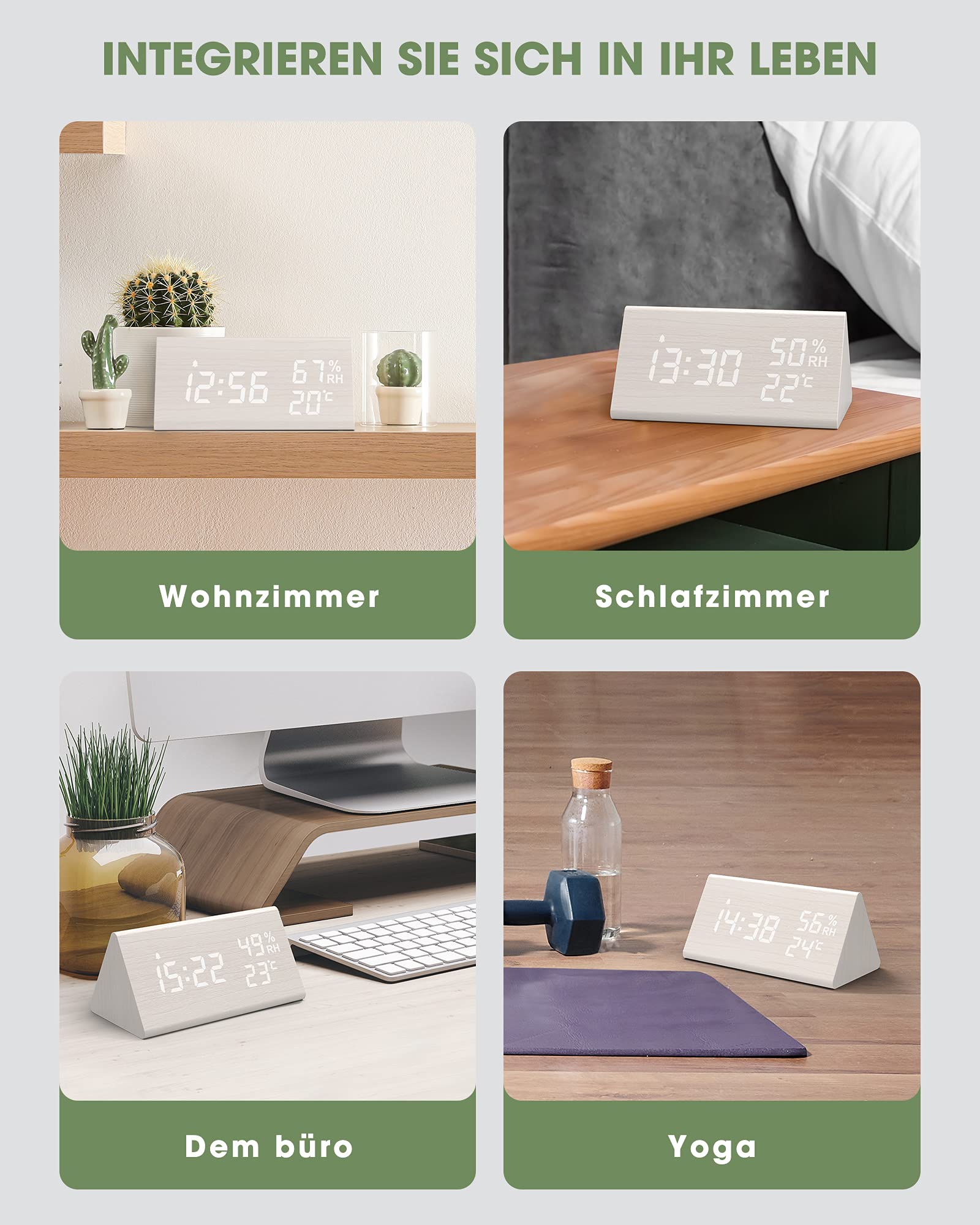 NBPOWER Alarm Clock Digital LED Digital Clock Wood Digital Alarm Clock