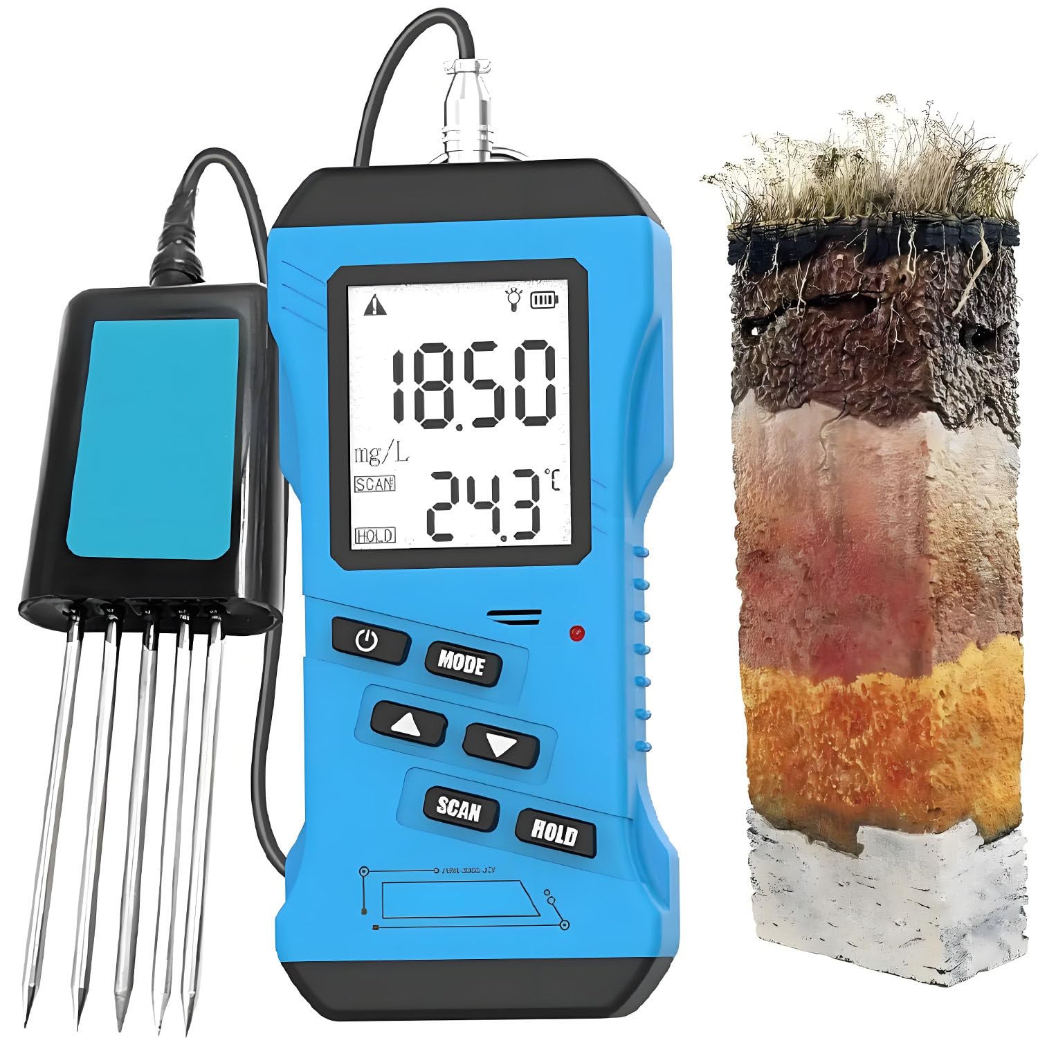 Tester del Terreno Multifunzionale, rilevatore del Terreno Digitale Portatile 7 in 1, analizzatore NPK PH EC, con sensore di umidità e Temperatura, analizzatore del Terreno Portatile 7 in 1