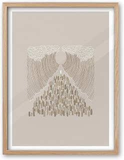 iHery Natural OAK Wood Moses Parting The Red Sea Framed Wall Art, Large 16x20 in Modern Christian Bible Verses Canvas Art, Boho Sketches Crossing Decor, Beige Logs Set of 1 For Living Room Bedroom