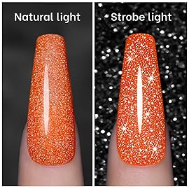 RARJSM Orange Gel Nail Polish, 1Pcs 7.5ml Orange Color Reflective Gel Polish Soak Off Gel Polish Neons Spring Summer Color Diamond Shimmer Gel Nail Art Manicure Salon DIY at Home