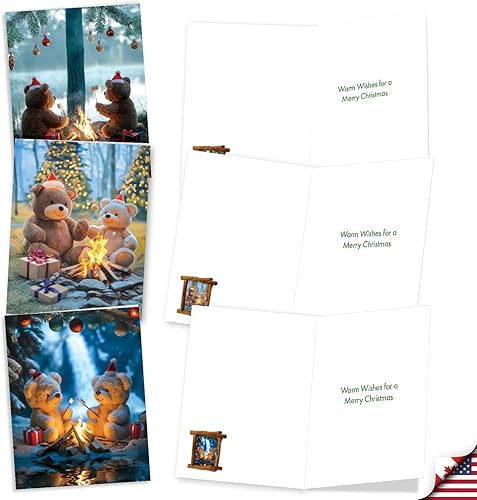 Miniatura 2 de The Best Card Company Caja de 20 Tarjetas Navideñas Surtidas al Por Mayor de 4 x 5.12 Pulgadas con Sobres (10 Diseños, 2 de Cada Una) Osos de