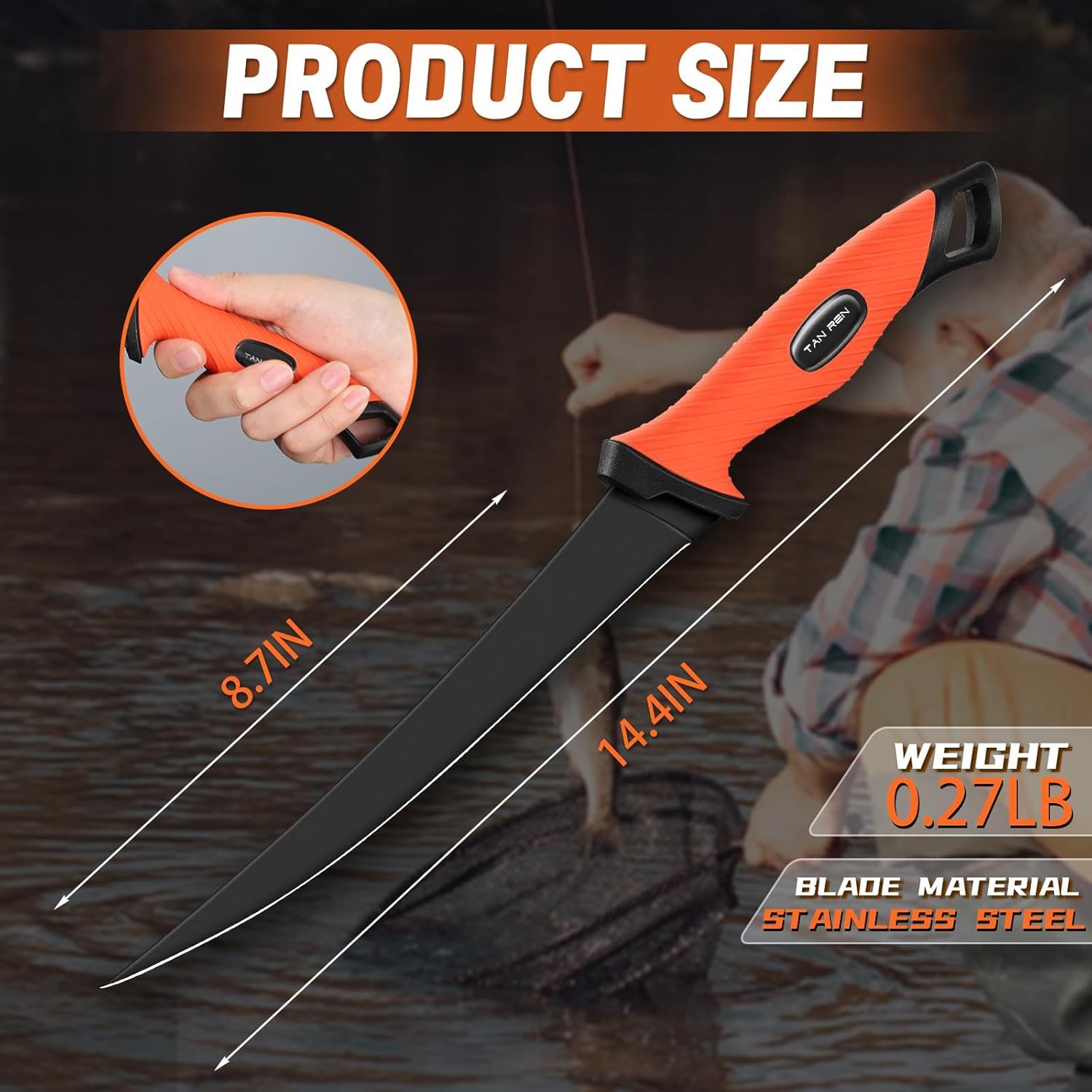 TAN REN 12 Inch Carving Knife and Fillet Knife for Fish 9 Inch with Non-Slip Handle and Sheath
