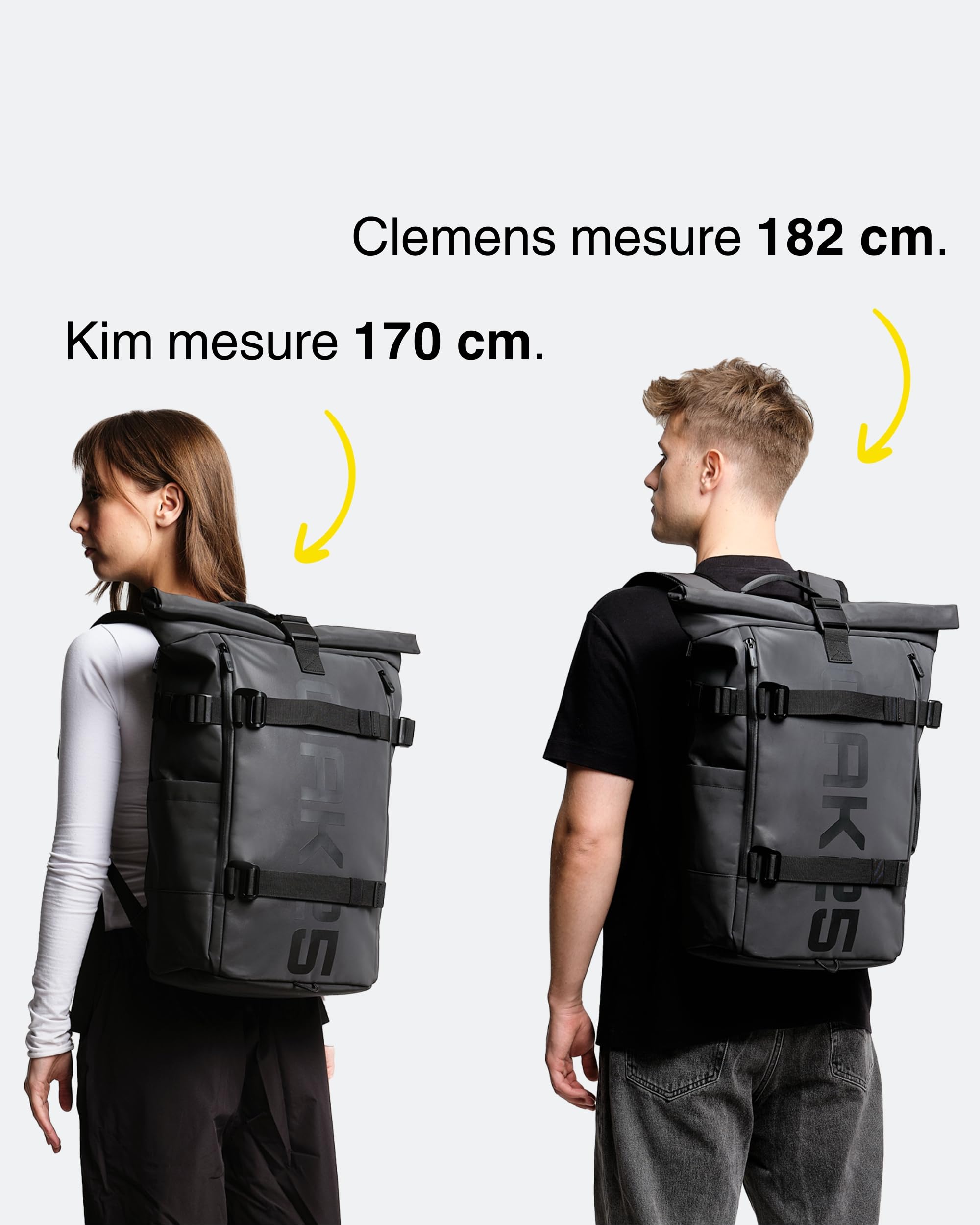 OAK25 Sac à Dos Réfléchissant Femmes & Hommes Noir - LumoSense Rolltop