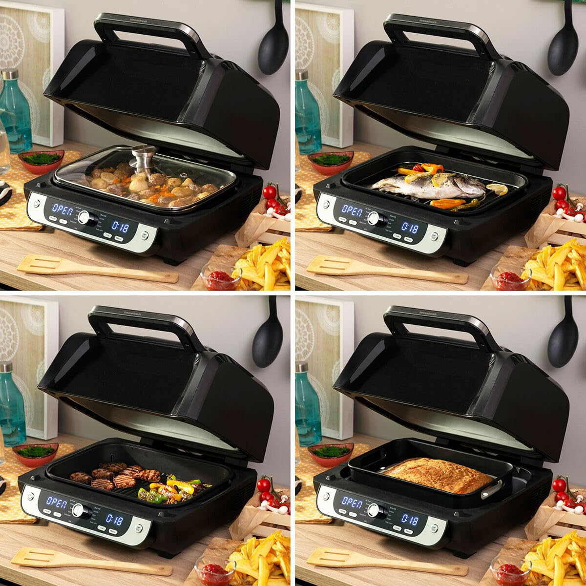 InnovaGoods - Friggitrice ad Aria 12-in-1 Fryinn 6000, Cucina Sana e Veloce 6L 3400W, 12 Programmi con Display Digitale, Accessori Lavabili, Nero, Acciaio inossidabile