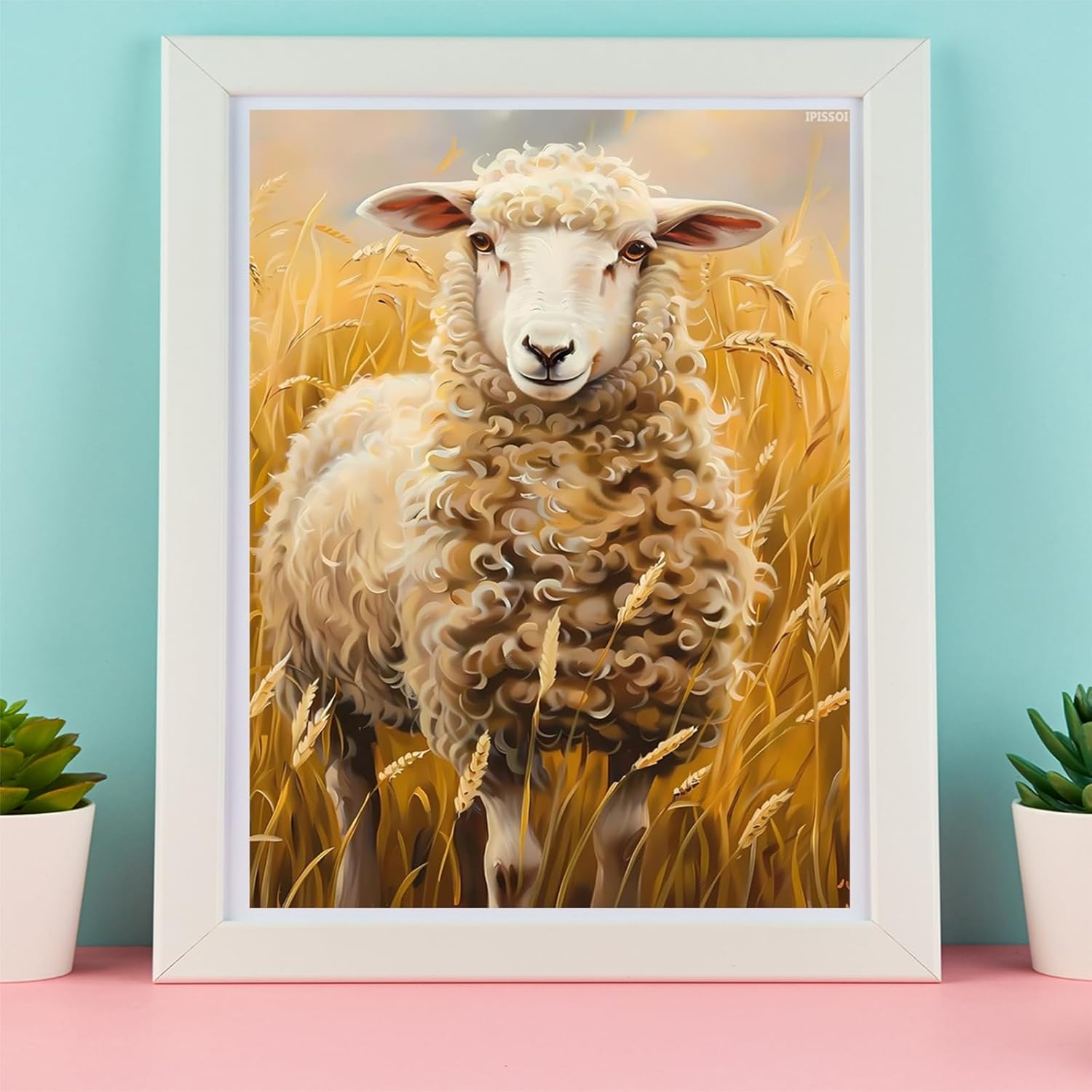 IPISSOI The Sheep Standing in The Wheat Field Diamond Painting Kit for Adult Diamond Painting Kit for Adult Sheep 5D Diamond Dots Kits Painting Crafts for Home Decor 12x16inch
