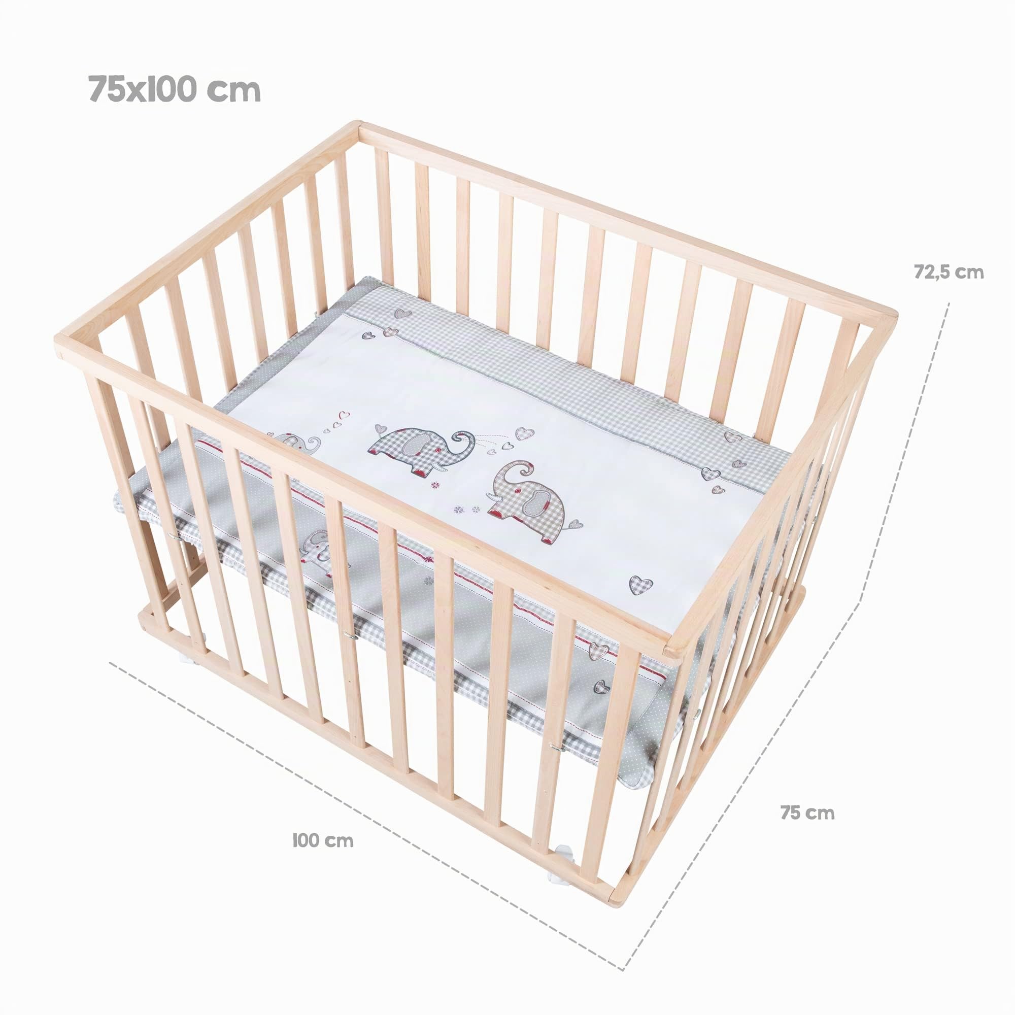 roba Parc Bébé Rectangulaire en Bois 75x100 "Jumbotwins" + Tapis de Parc Bébé et Roues Avec Freins - Blanc