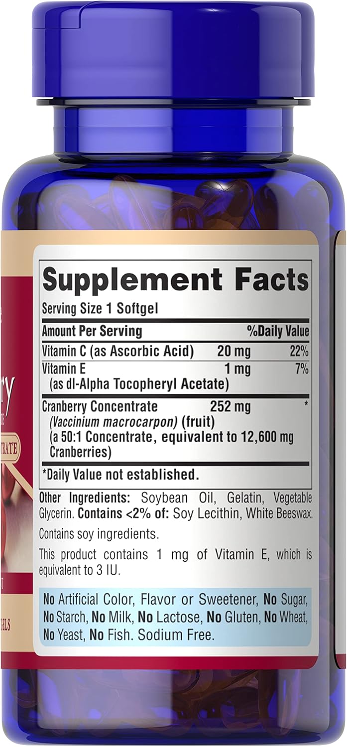 Triple Strength Cranberry Fruit Concentrate 12,600 Mg, Supports Urinary and Bladder Health, 100 Count by Puritan's Pride : Health & Household