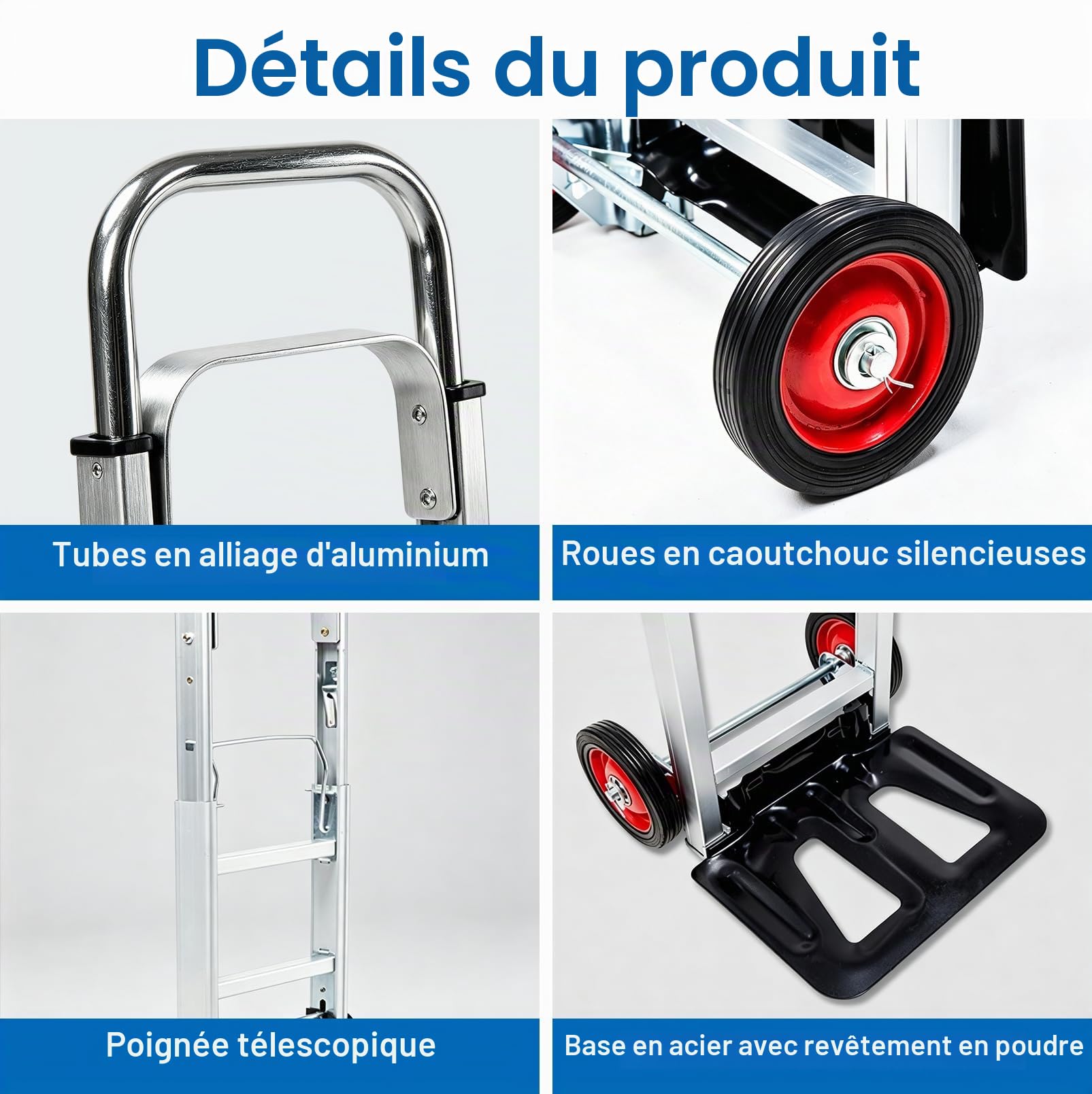 Diable Pliant, Chariot de Manutention Pliable Multifonctionnel et Robuste