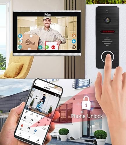 Miniatura 4 de TUYA - Timbre de video con cable y sistema de intercomunicación de apartamento con cámara HD 1080P, monitor táctil de 10 pulgadas, WiFi inteligente